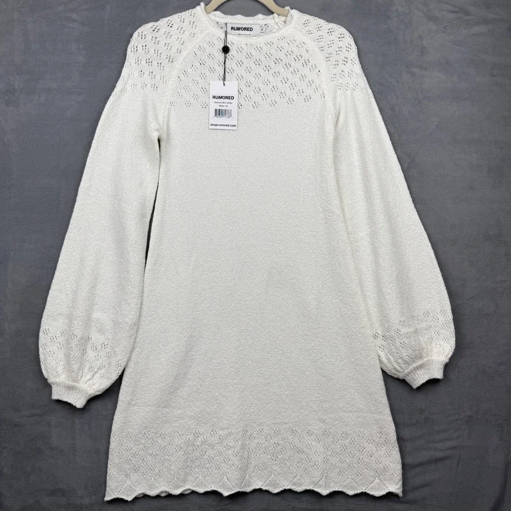 Rumored Vermont Mini Dress White Lace Knit‎ Long Sleeve M NWT
